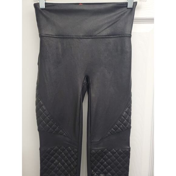 Spanx Leggings Size S Faux Leather Quilted Moto Athleisure Gym Workout Yoga - Picture 6 of 11